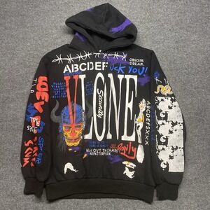 VLONE Black Graffitti Hoodie Fits L Y2K Streetwear Skate Grunge Hip Hop EUC